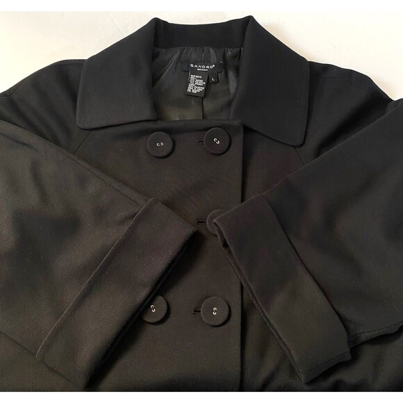 Sandro Sportswear Double Breasted Blazer Womens Size L Black 3/4 Cuffed Sleeves - Picture 6 of 16